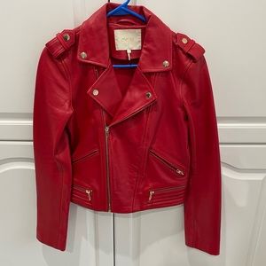 Red Maje leather jacket with gold hardware